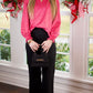 Ivy Jane Long Sleeve Suede Top - Hot Pink