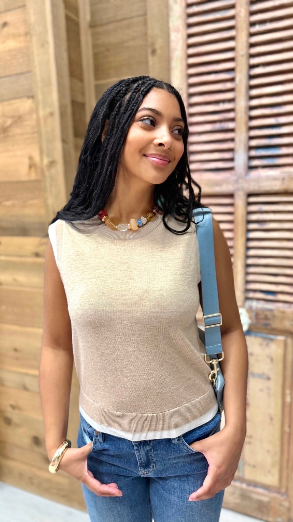Elise Double Layered Knit Top - Taupe