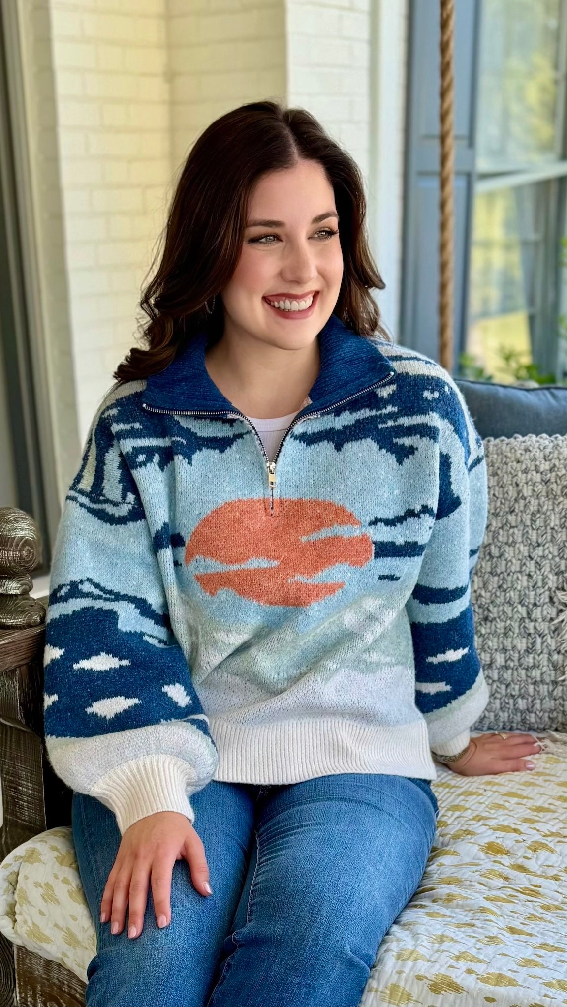 Blue Multi Mountian Scape Sweater