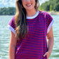Georgianna Striped Top - Red & Blue With White Trim Detail