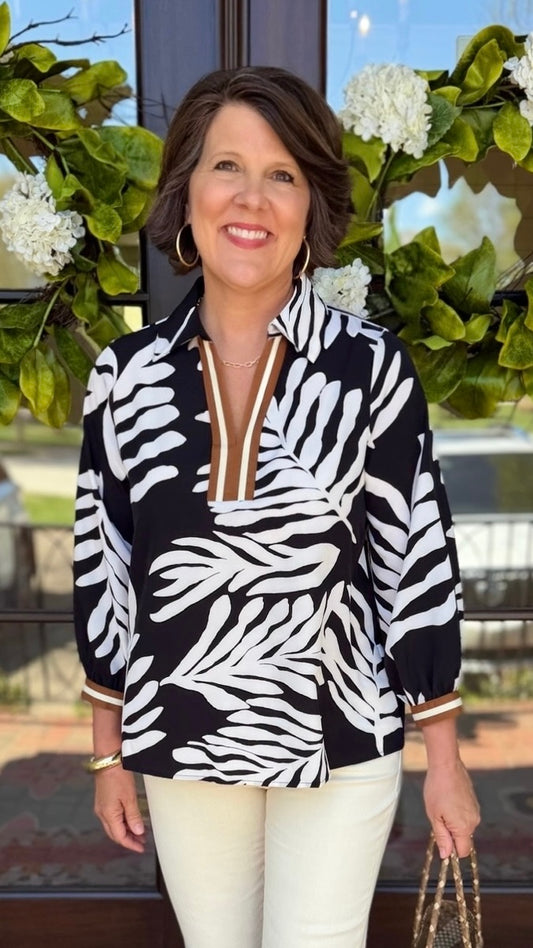 Megan Palm Tree Top - Black