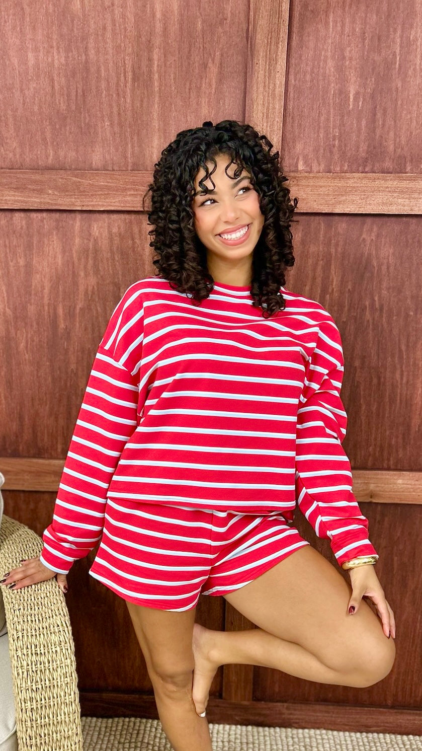Striped Terry Sweatshirt - Red/Blue