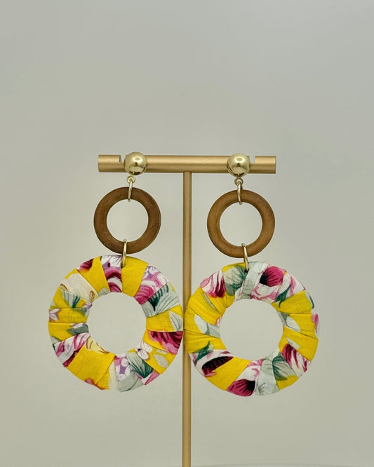 Fabric Wrapped Earrings - Yellow