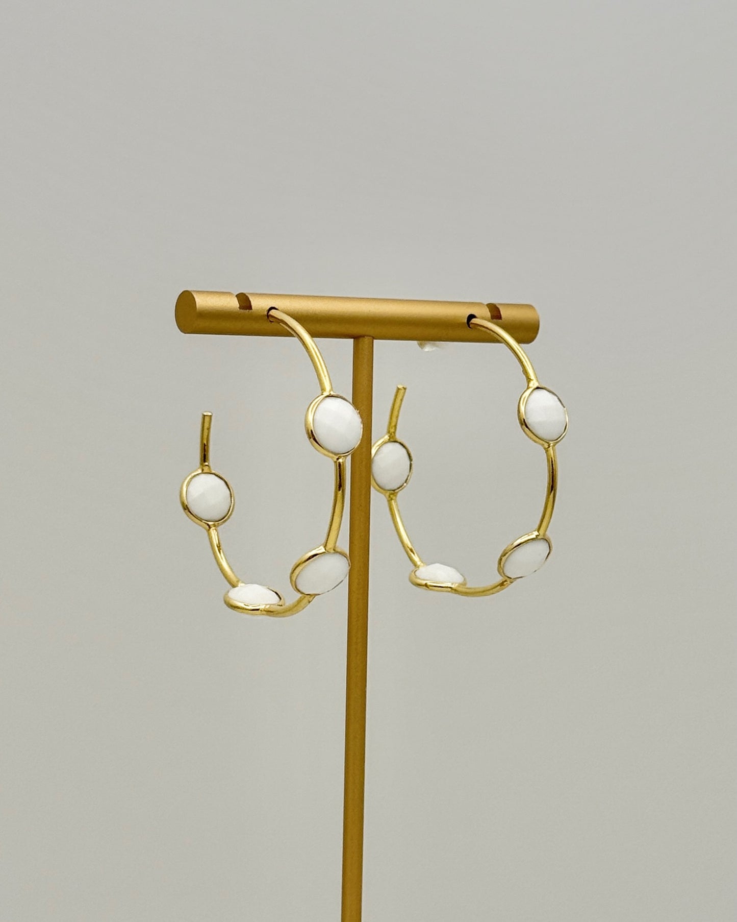 White Agate & Gold Hoop Earrings
