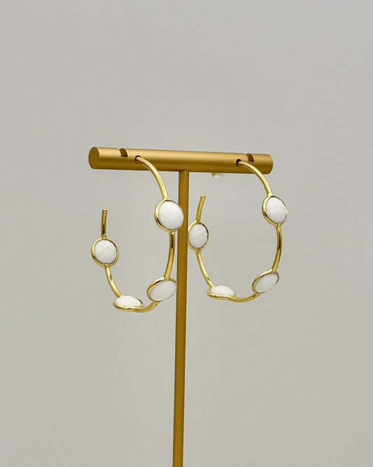 White Agate & Gold Hoop Earrings