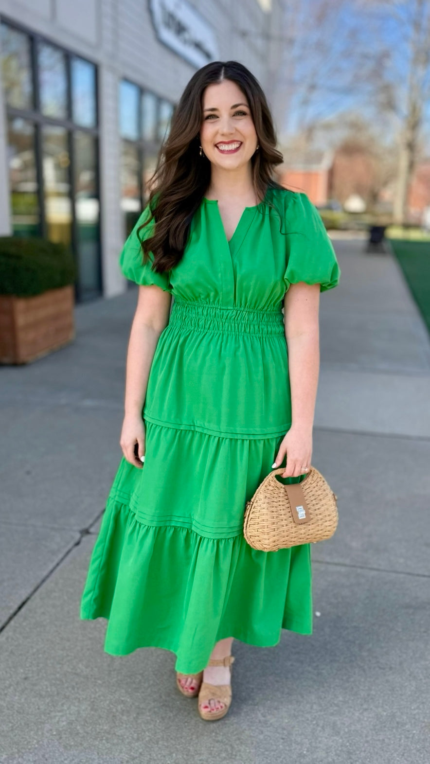 Summer Smocked Maxi Dress - Green