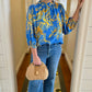 Floral Ruffle Neck Blouse - Blue