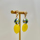 Yellow/ Blue Ceramic Bead Earring - Gold
