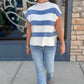 Paige Stripe Sleeveless Sweater - Denim Blue & White