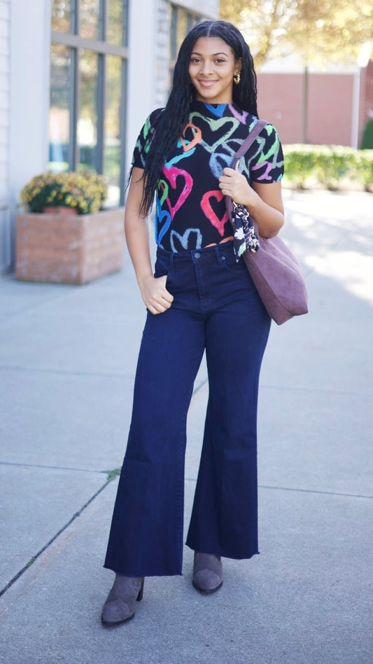 Ava Hearts 3D Honeycomb Top - Black Mix