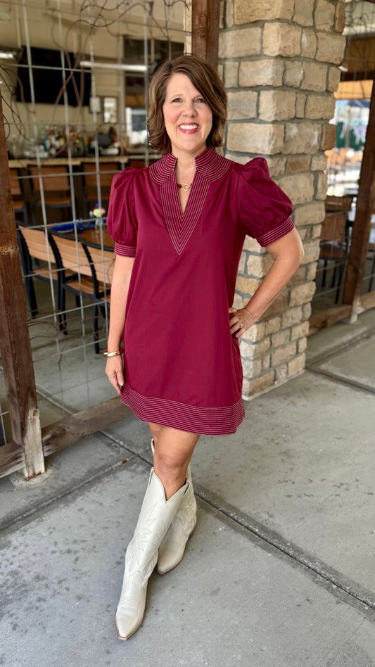 Charlotte Burgundy Embroidered Dress
