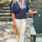 Jenni Striped Top - Navy & Ecru