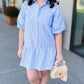 Blue Stripe Ruffle Bottom Dress