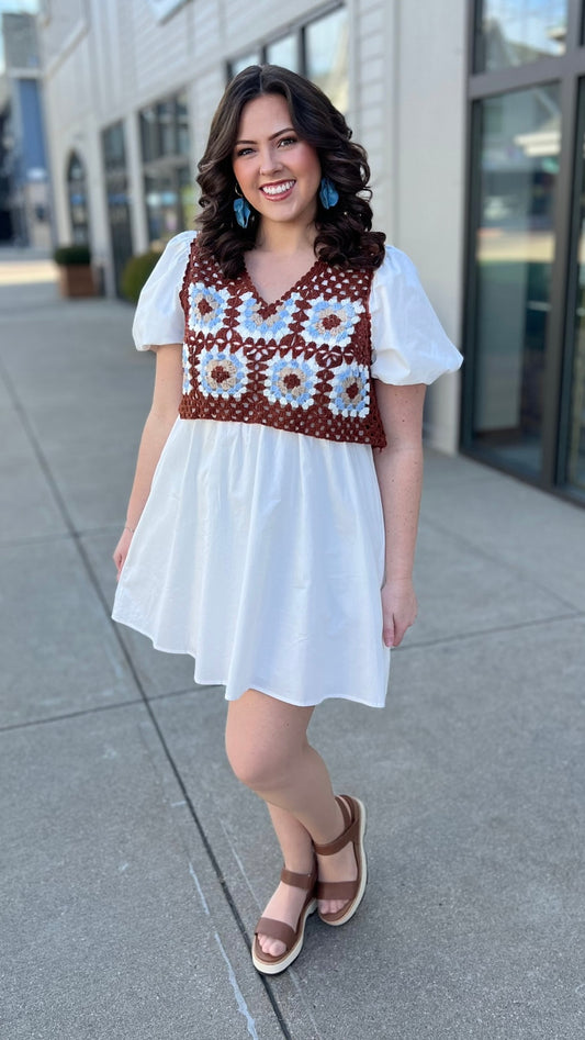Crochet Overlay White Dress