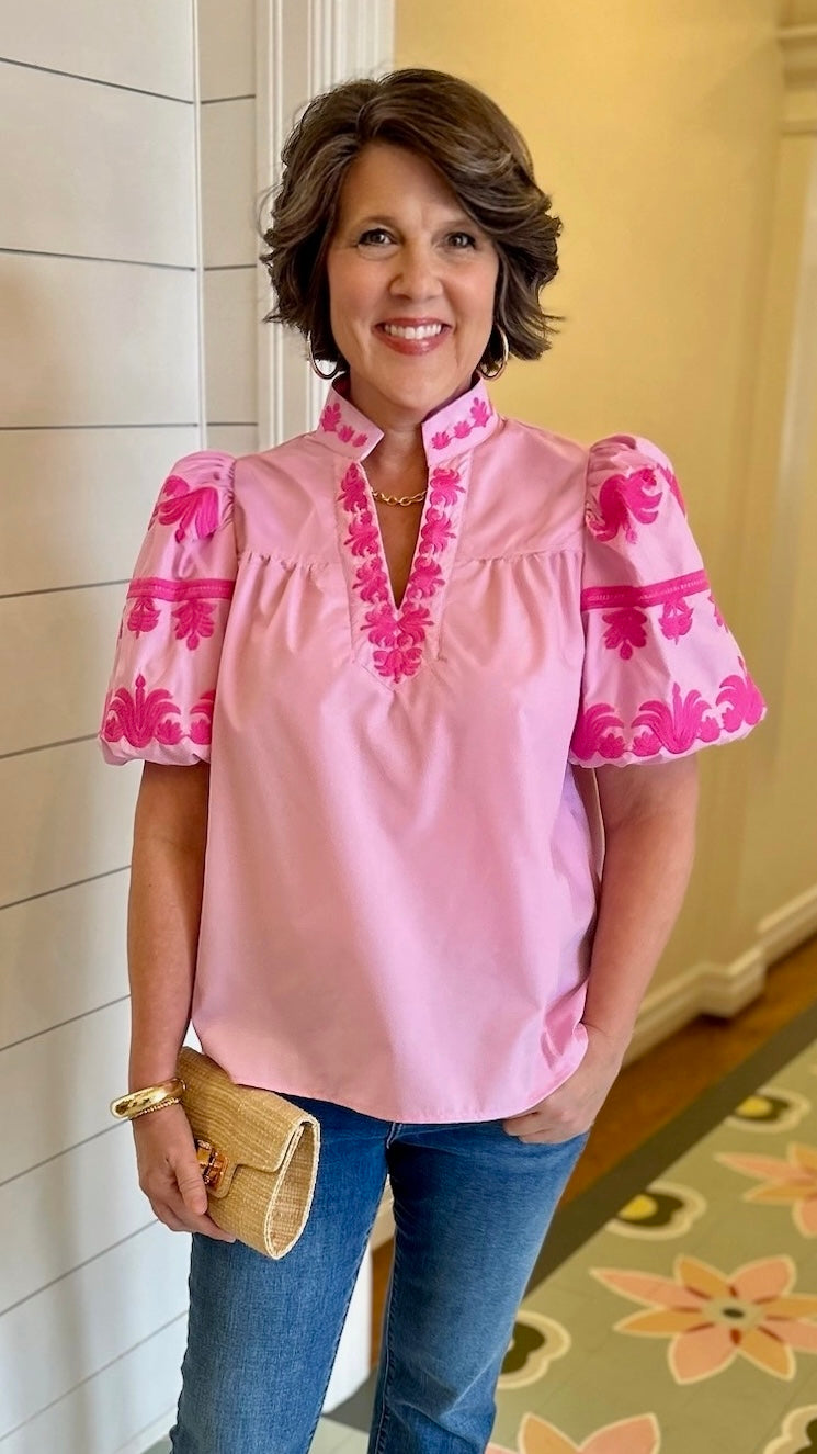 Pretty In Pink Embroidered Top