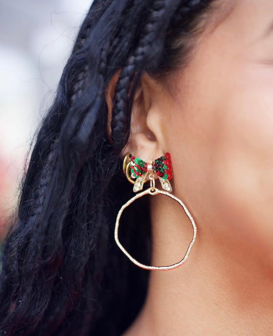Bethany Bow Hoop Earrings - Red/Green
