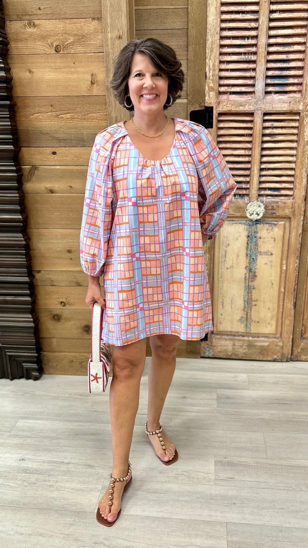 Uncle Frank Big Roses Dress - Plaid