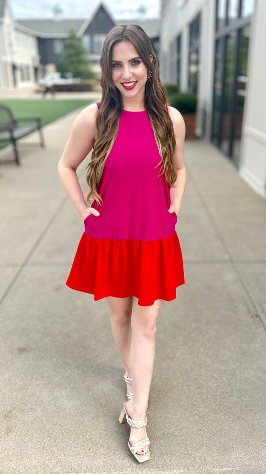 Two Tone Ruffle Hem Dress