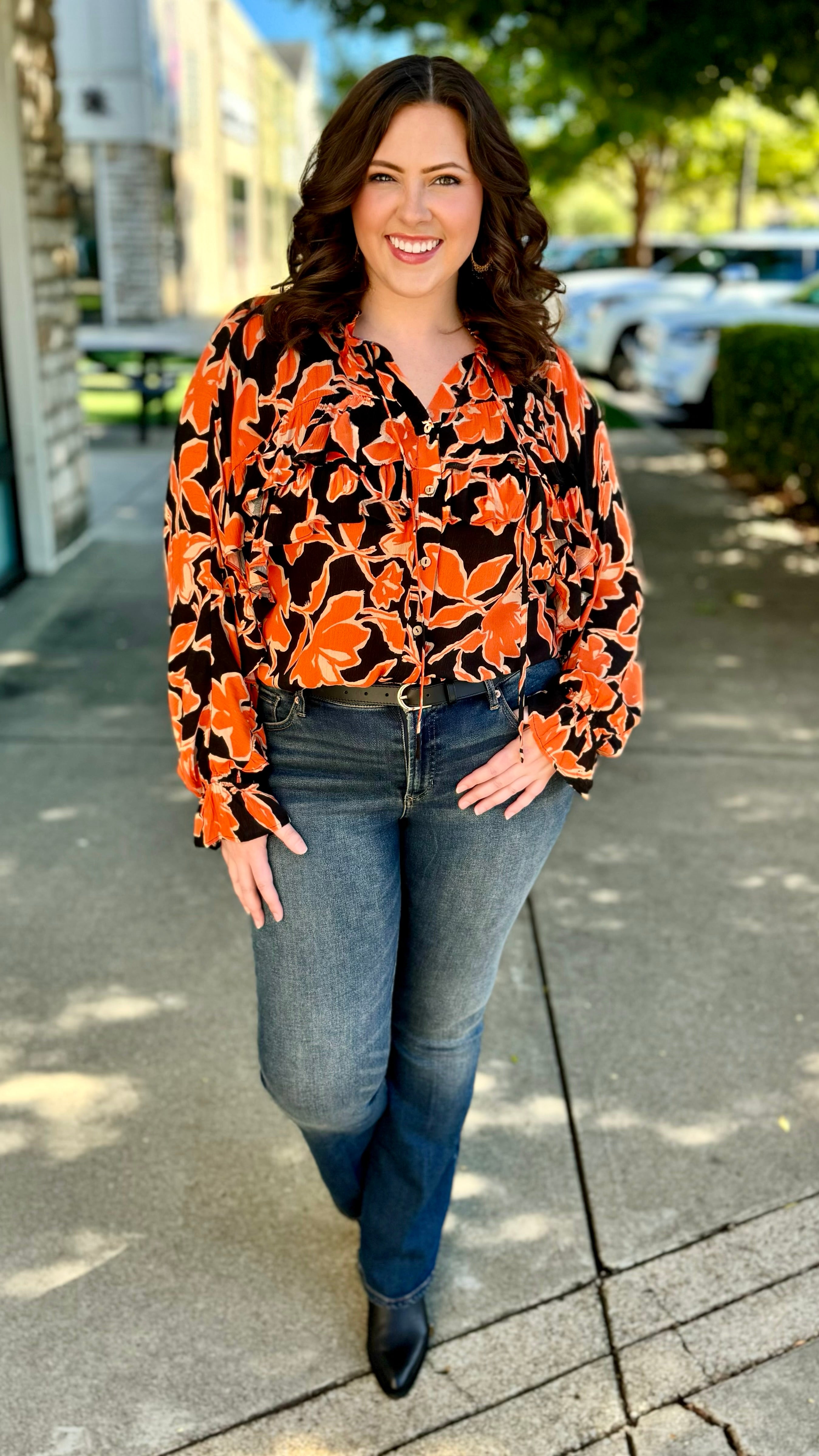 ruffle button up blouse