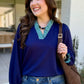 Navy Plaid Trim Top