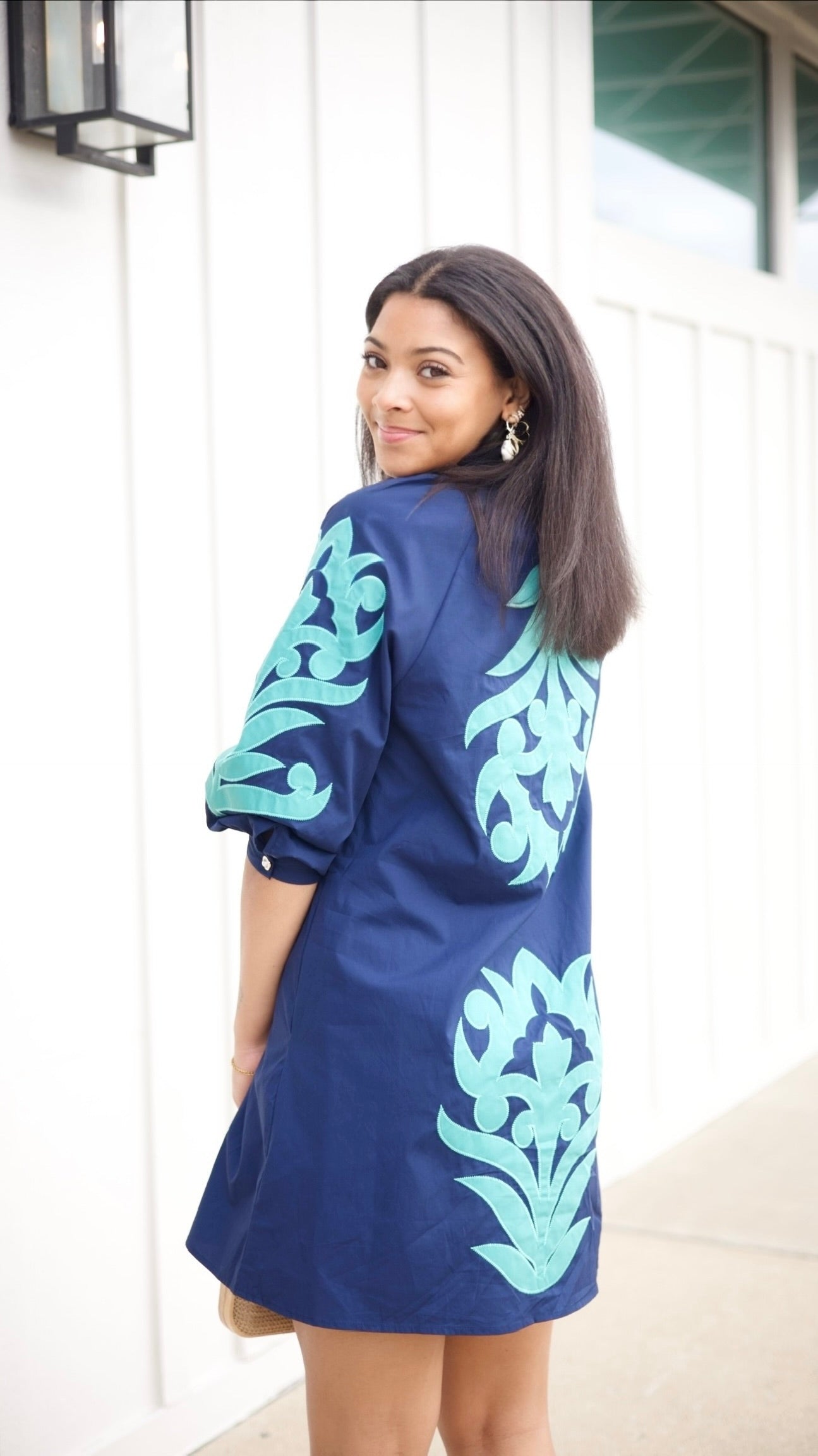 Clarissa Dress - Navy & Sea Green