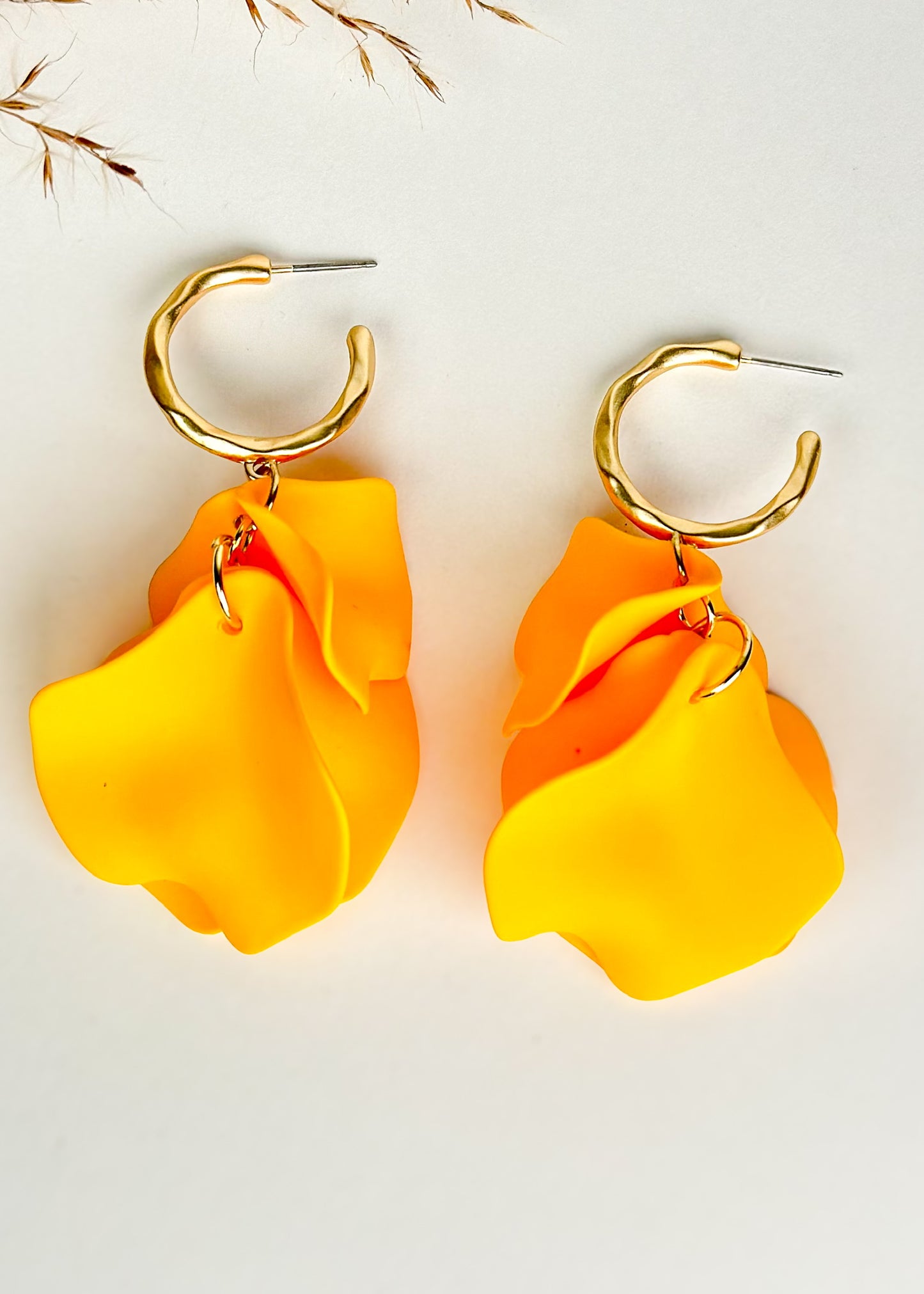 Color Coated Petal Earrings - Yellow
