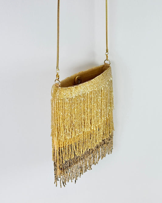 Gold Fringe Glass Beaded Bag