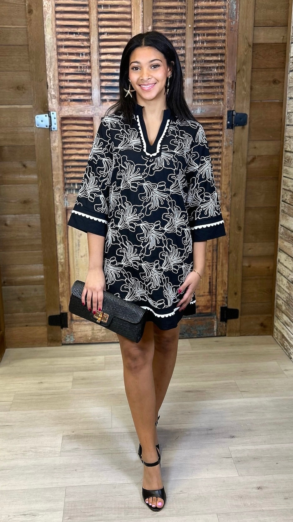 Veronica Embroidered Dress - Black