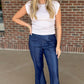 Emily McCarthy Faux Ostrich Pants - Navy