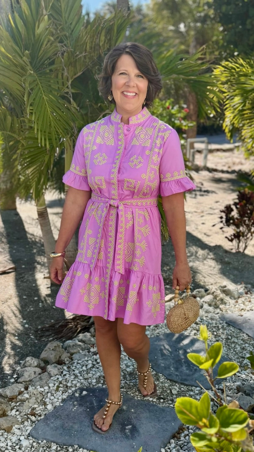 Uncle Frank Cross Stitched Dress - Pink