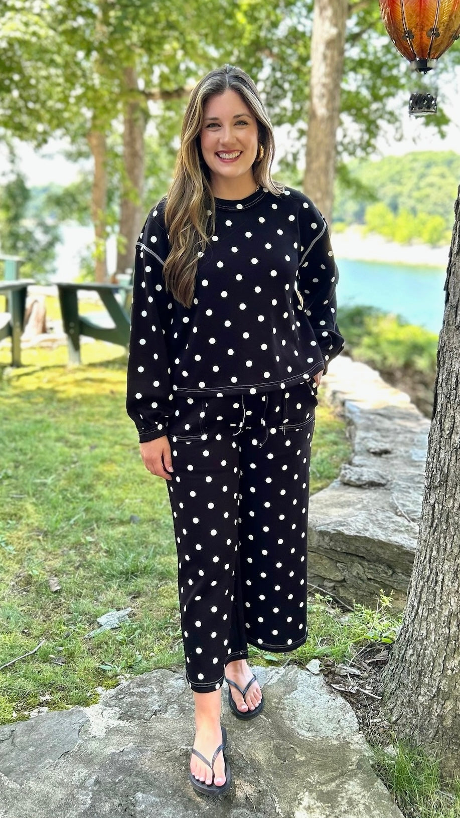 Kacey Polka Dot Leisure Top - Black & White