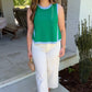 Natasha Sleeveless Top - Green with Blue Trim