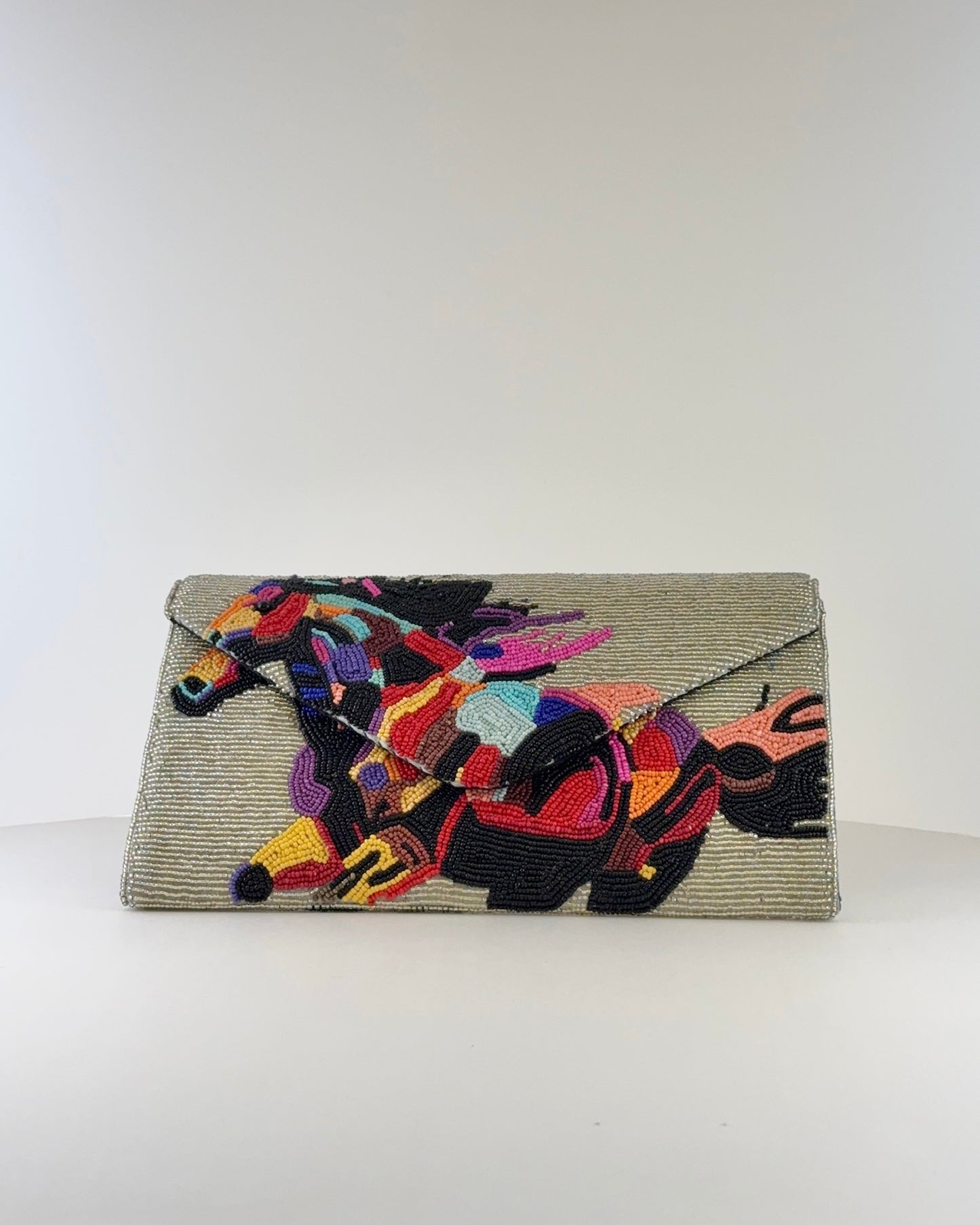 Flying Horse Multi Color Beaded Clutch