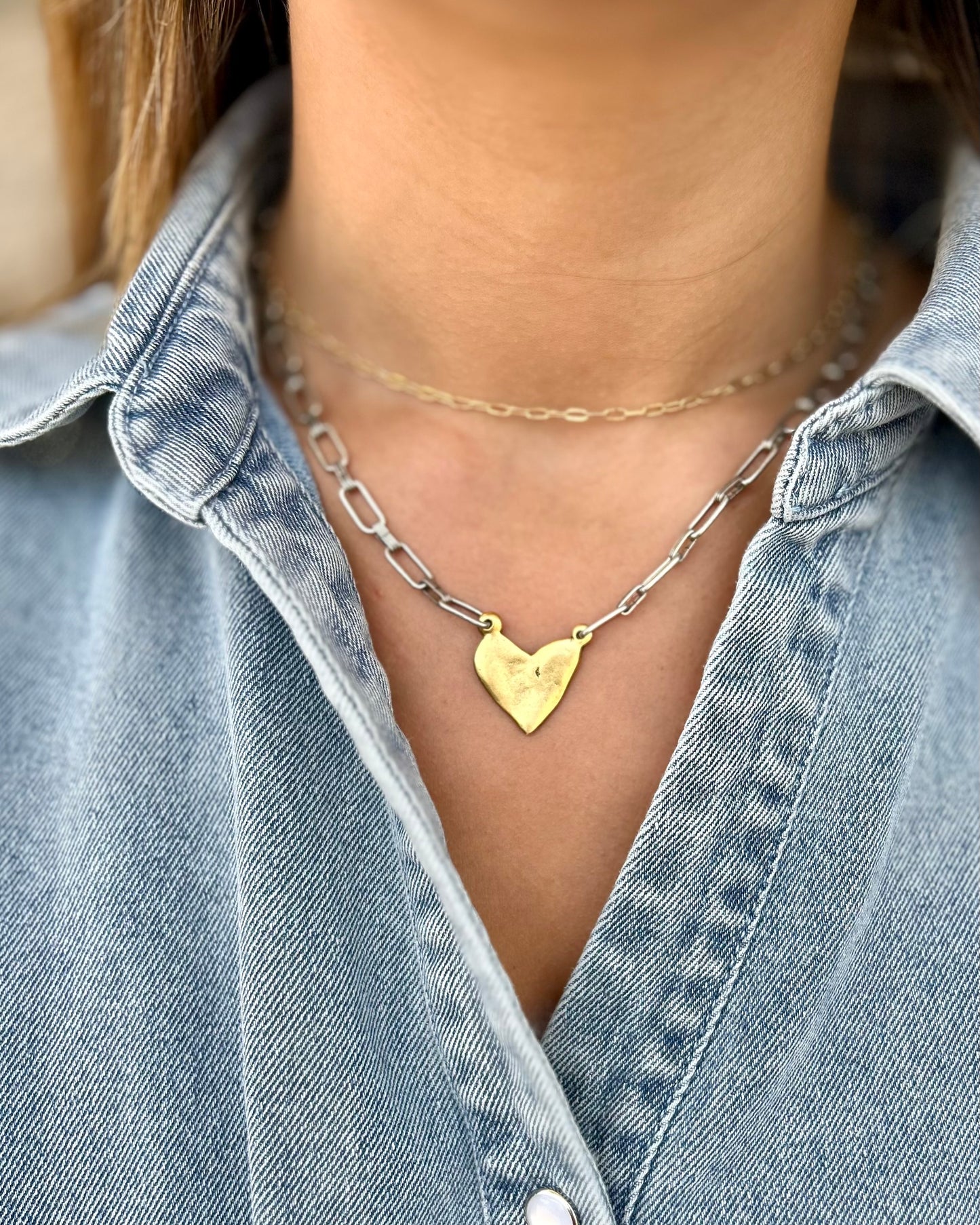 Two Tone Handmade Gold Heart Necklace