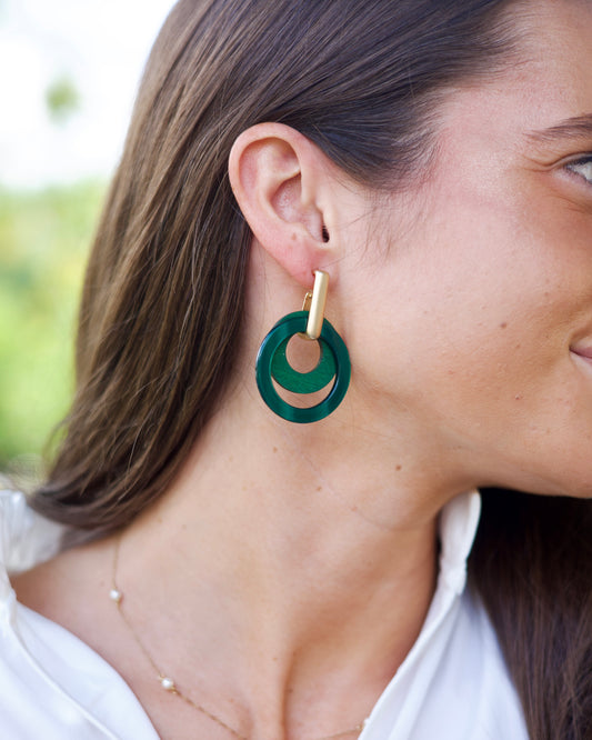 Layered Circle Earrings - Green