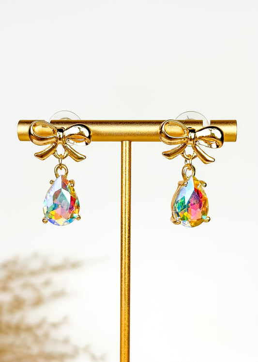 Gold Bow & Bling Teardrop Earrings - Prism