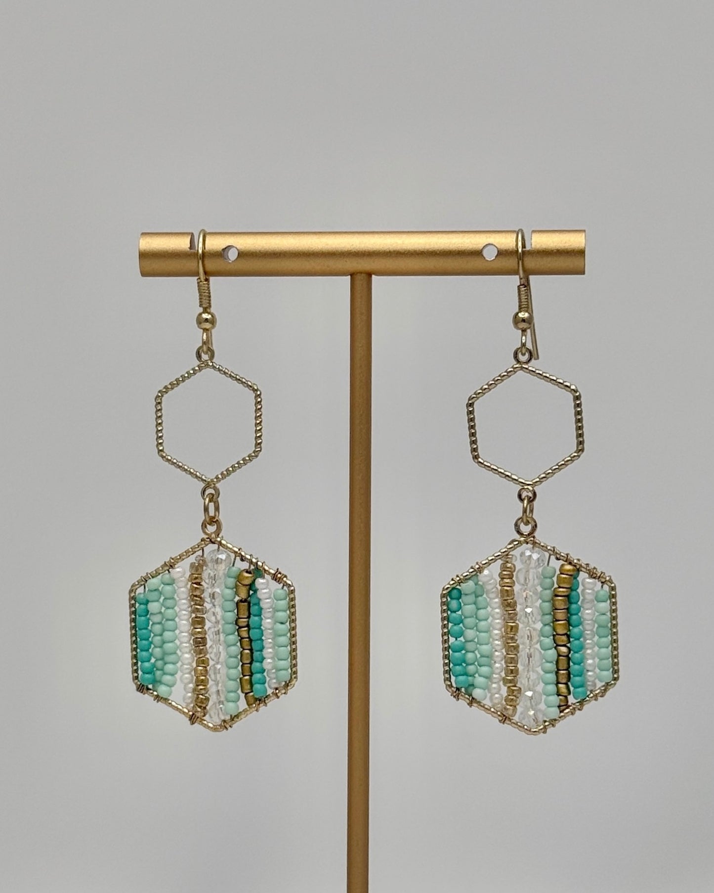 Seed Bead Hexagon Earrings - Mint