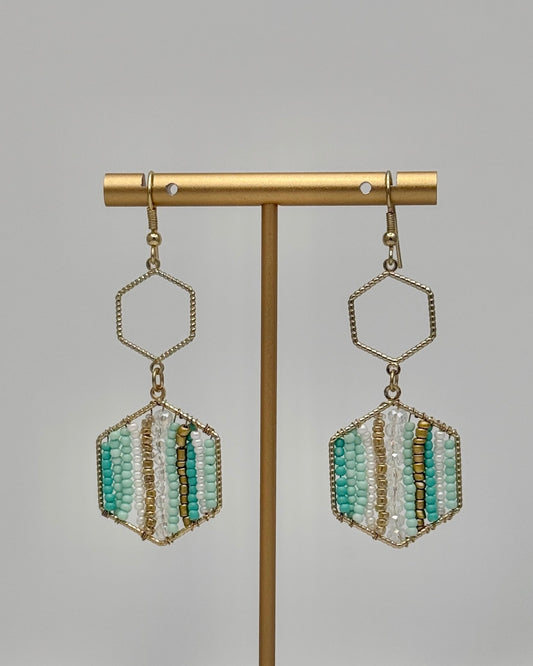 Seed Bead Hexagon Earrings - Mint