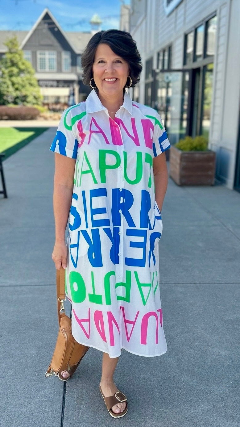 Sierra Button Dress - White