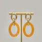 Gold and Acrylic Oval Earrings - Orange