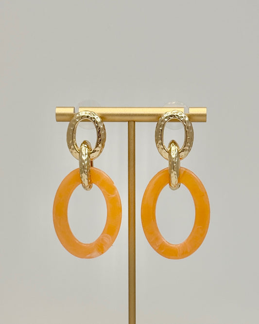 Gold and Acrylic Oval Earrings - Orange