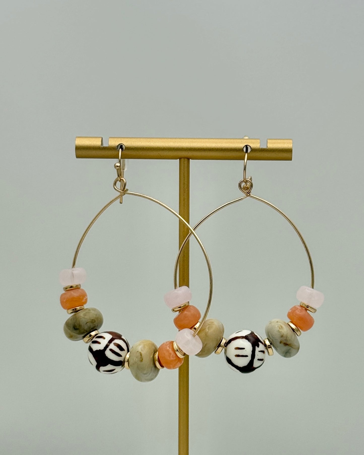 Mixed Ceramic Bead Hoop Earrings