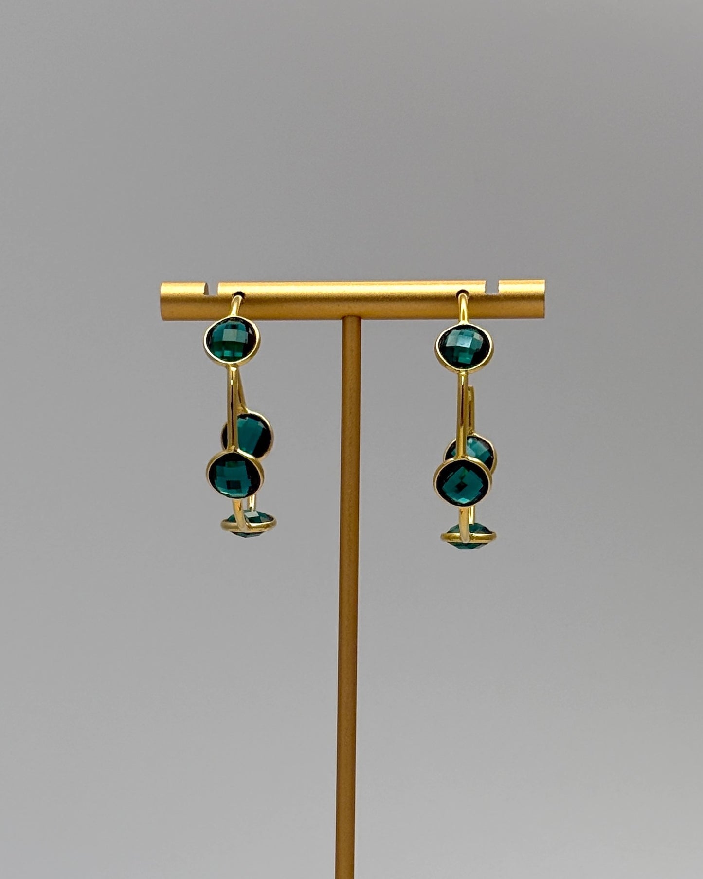 Gold & Green Crystal Hoop Earrings