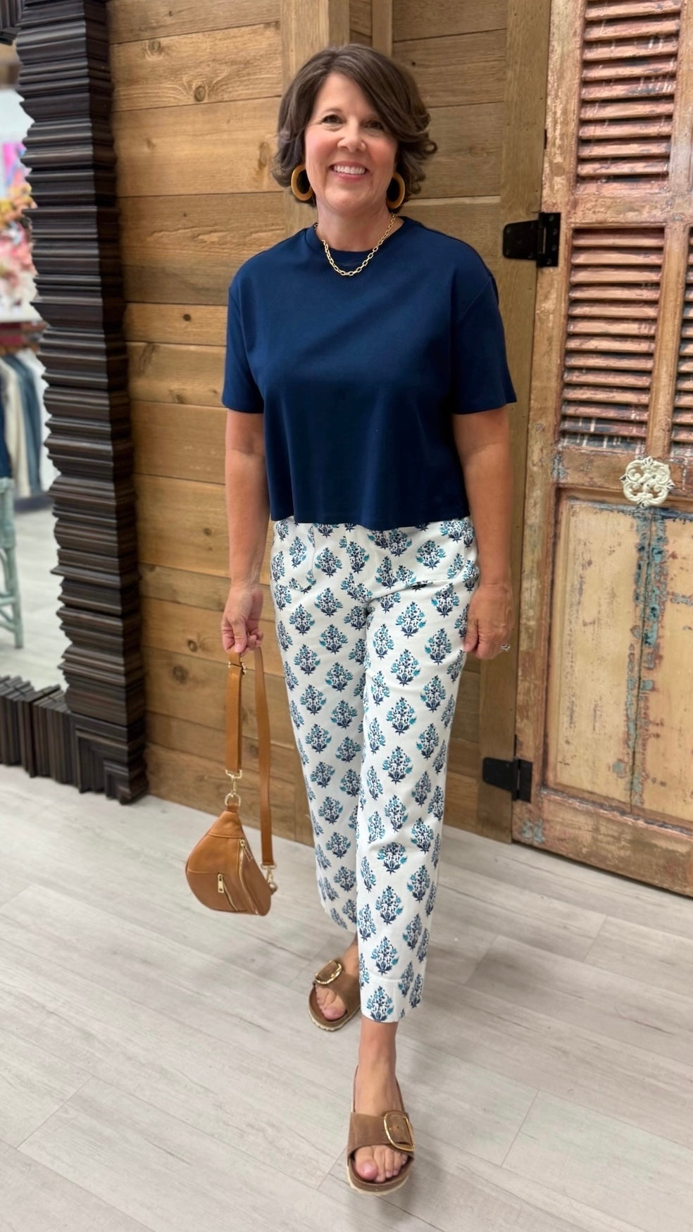 Margaret Floral Stretch Pants - Blue