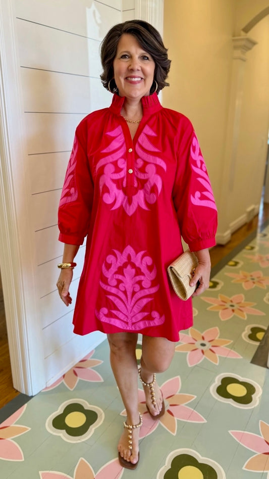Clarissa Dress - Red & Pink