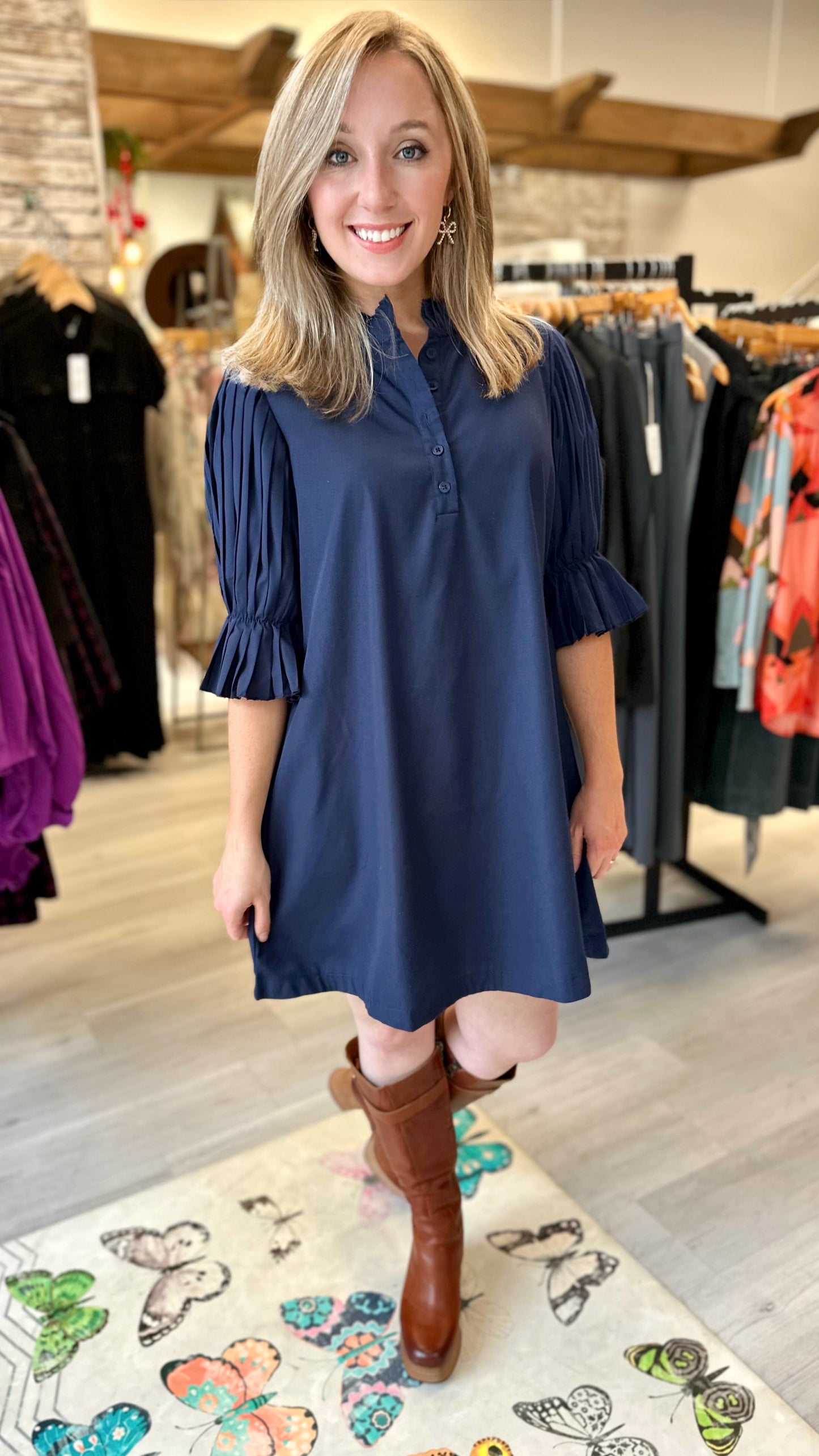Prep It Up Cinched Shirt Dress - Navy