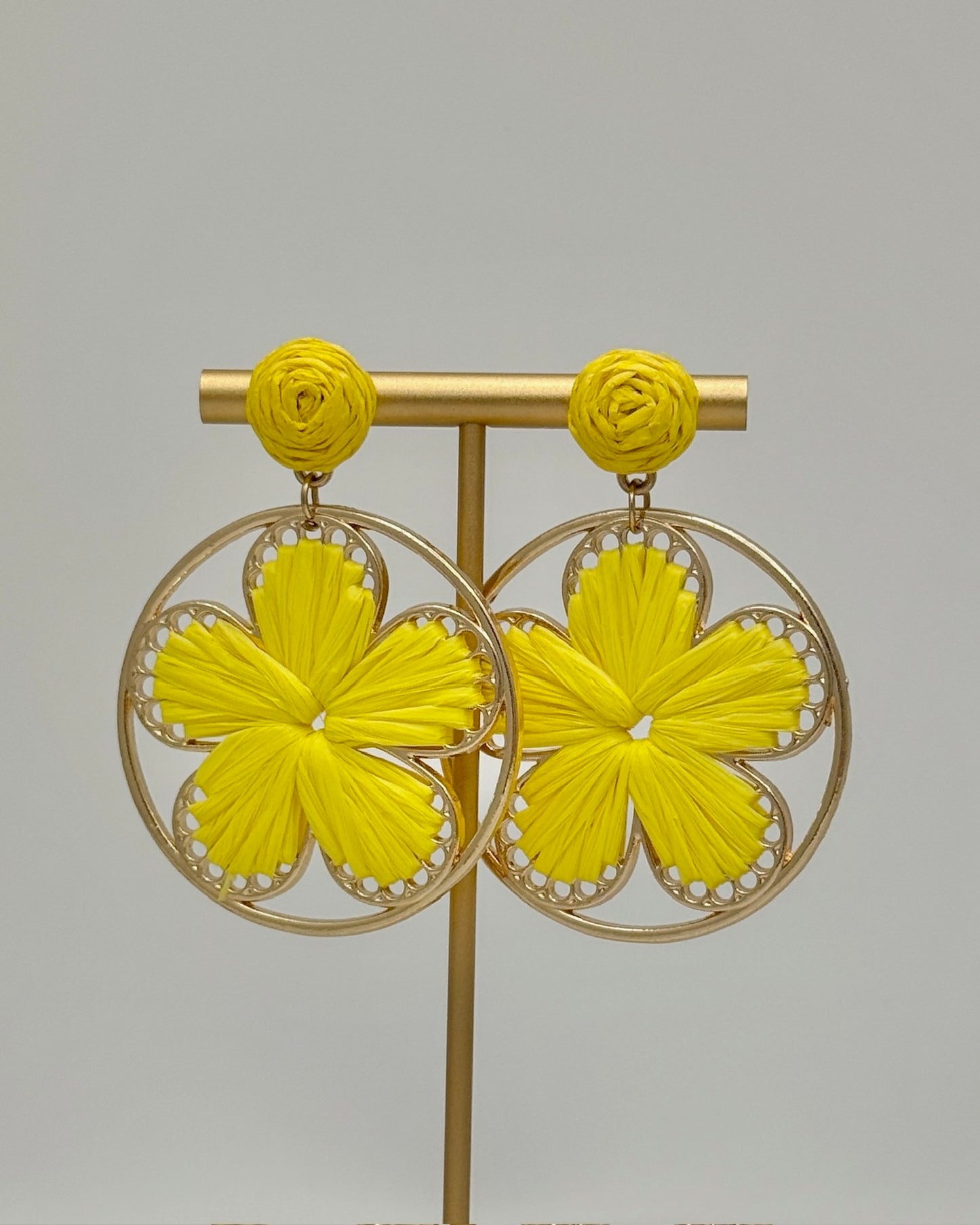 Raffia Flower Earrings - Yellow