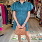 Sally Suede Teal Button Dress