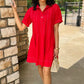 Uncle Frank Pleated Shirt Dress - Red
