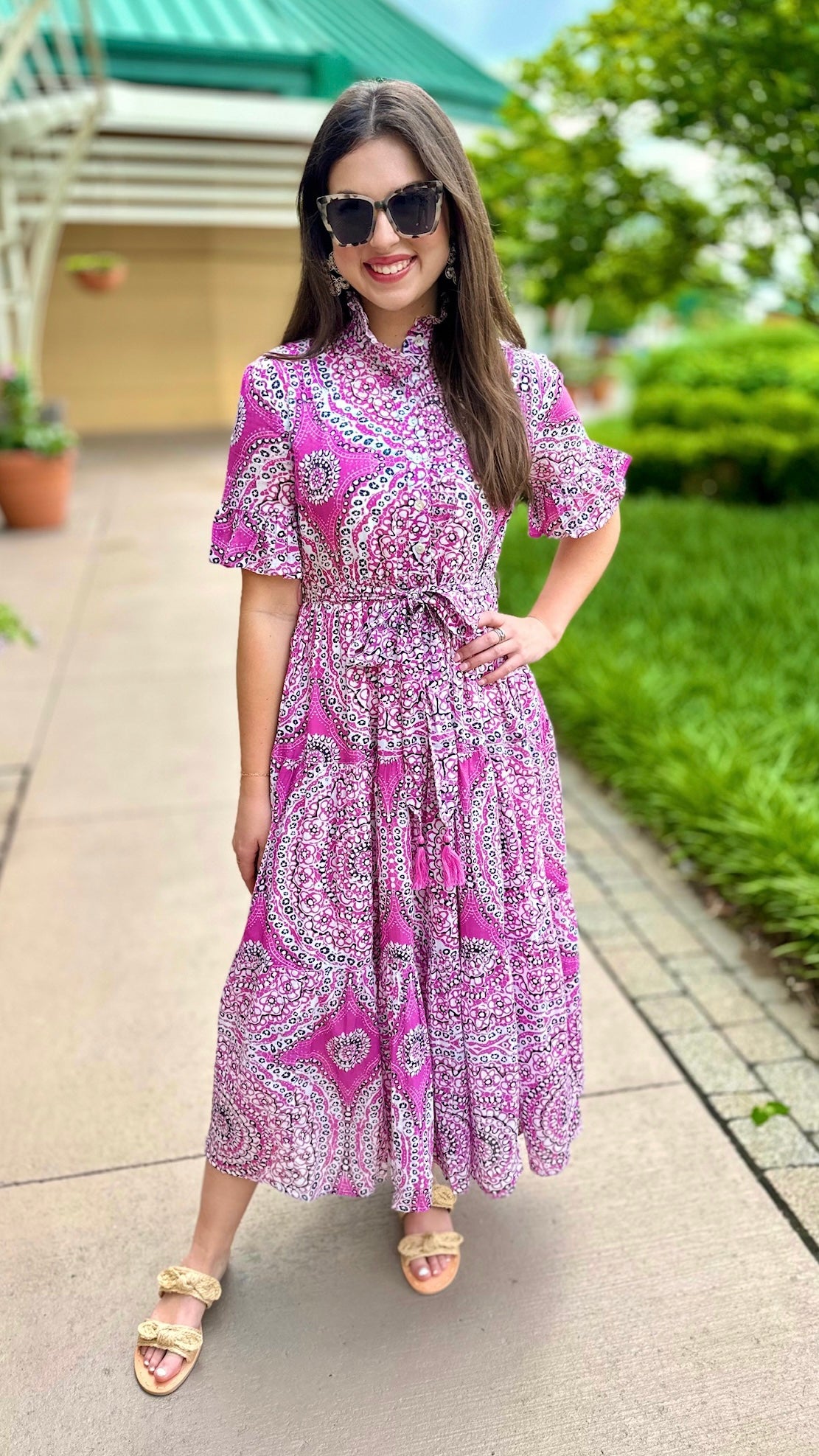 Ivy Jane Lilac Paisley Ruffle Collar Tie Waist Midi Dress